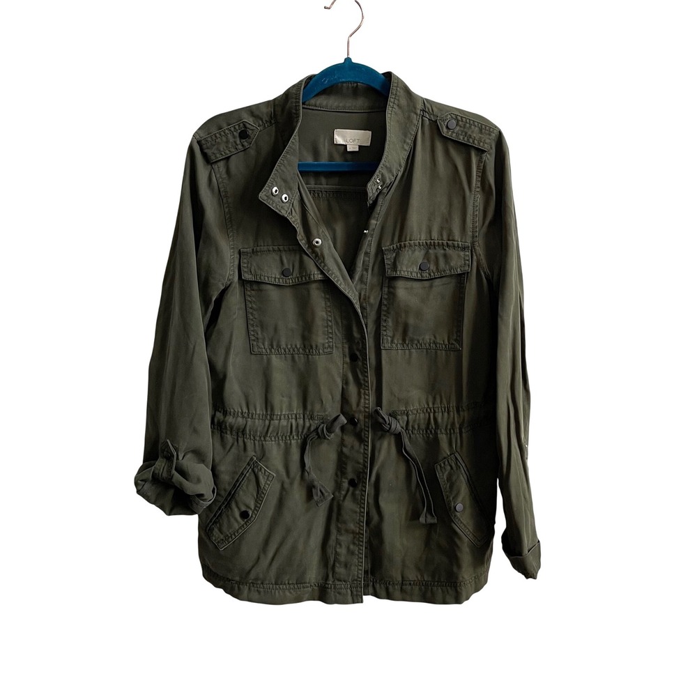 LOFT Utility Field Jacket Women Medium Olive Green Military Safari Lyocell Cargo